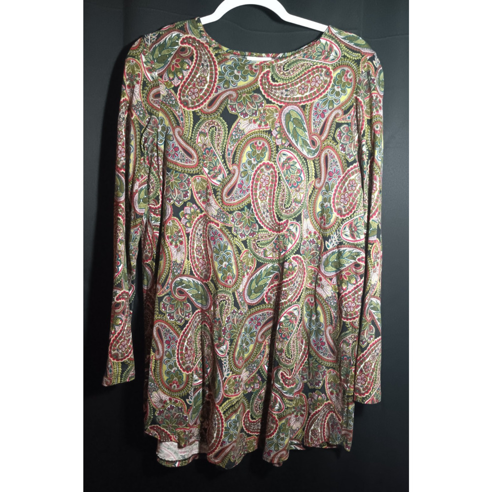 J. Jill Women’s Medium Tall Green Paisley Print Blouse 3/4 Sleeve Top Flowy